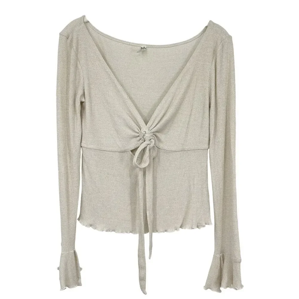 Free People Say When Long Sleeve Size Small Waffle Knit Ruffle